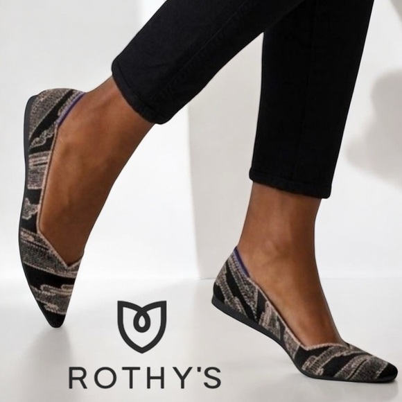 Rothy's Shoes - Rothy’s Golden Shimmer Gold Black Pointed Toe Ballet Evening Career Elegant Flat